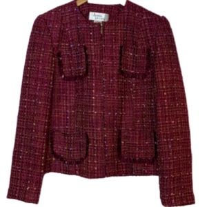 Andrea Viccaro red pink woven tweed jacket EUC 8